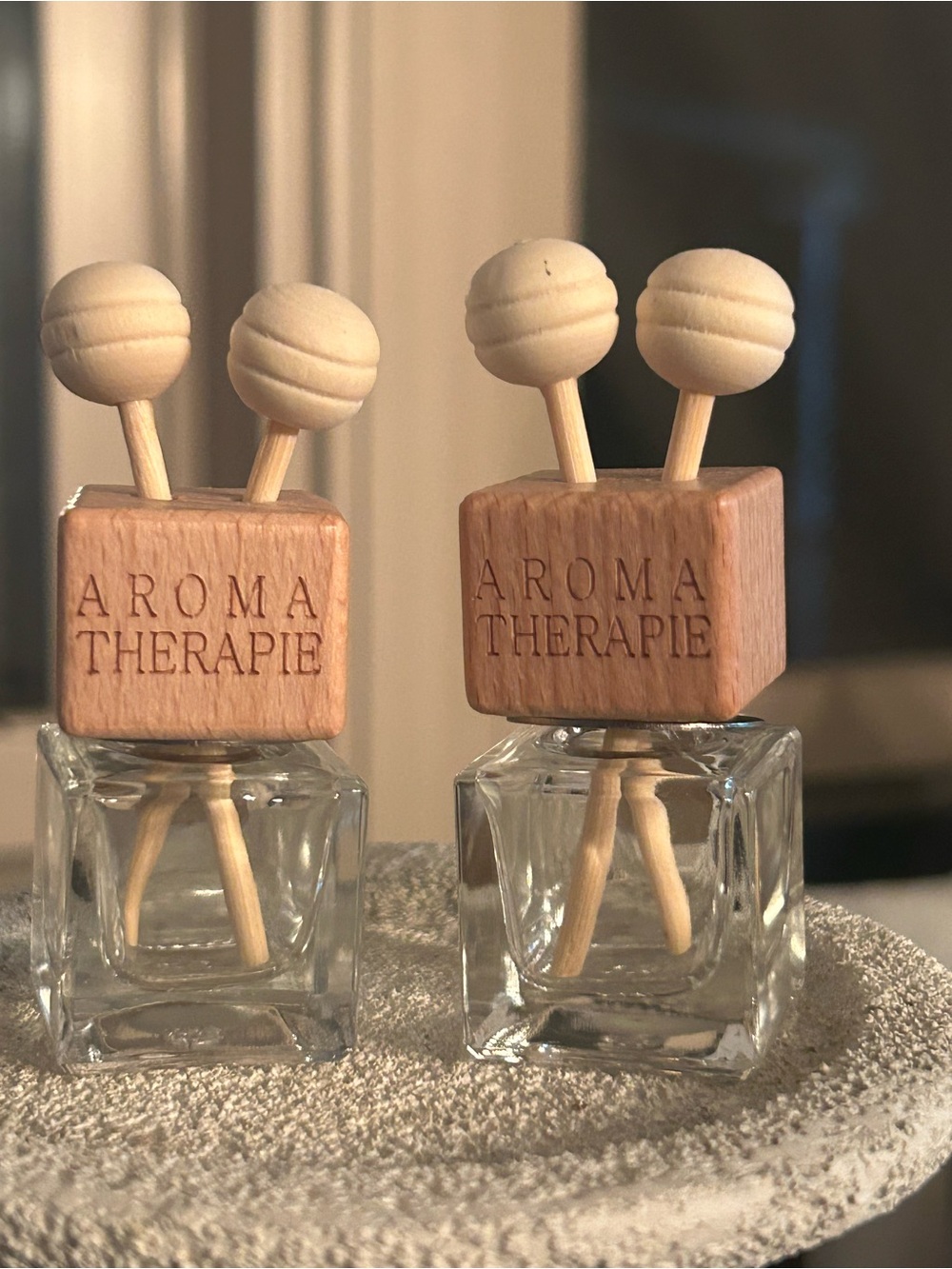 Car Vent Reed Diffuser Set - Natural Wood & Clear Glass